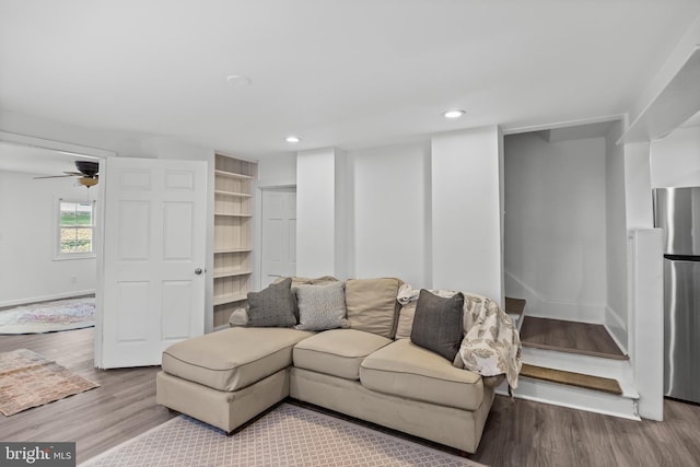 13 Mary St, Pemberton, NJ 08068 - living room featuring wood finished floors, recessed lighting, and ceiling fan
