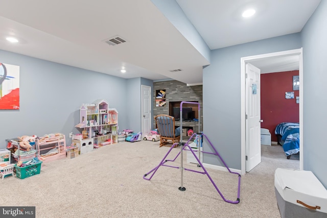 11 Solar Dr, New Providence, PA 17560 - rec room featuring visible vents, baseboards, recessed lighting, and carpet flooring