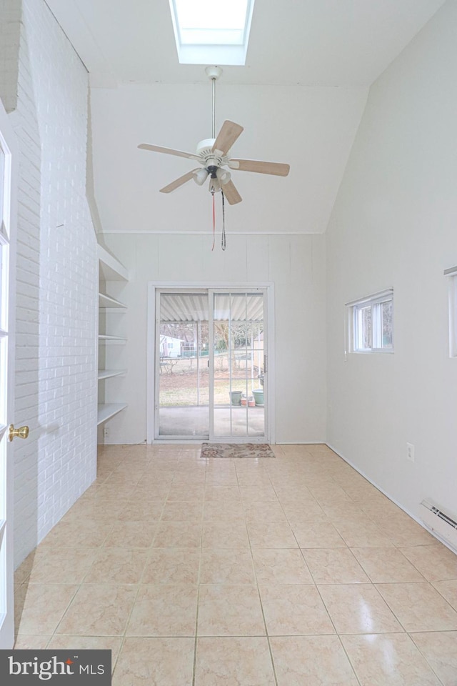 827 Crothers Ln, Rockville, MD 20852 - unfurnished room with high vaulted ceiling, plenty of natural light, ceiling fan, and a skylight