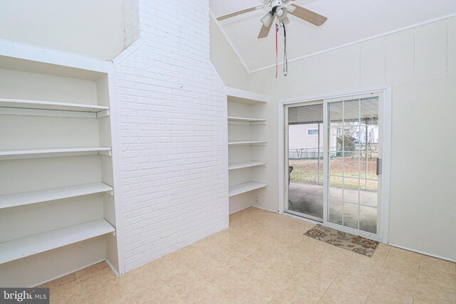 827 Crothers Ln, Rockville, MD 20852 - interior space featuring built in shelves, a ceiling fan, and high vaulted ceiling
