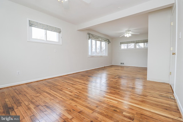 827 Crothers Ln, Rockville, MD 20852 - empty room featuring light wood-type flooring, baseboards, beam ceiling, and ceiling fan