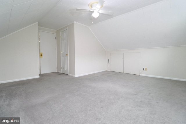 827 Crothers Ln, Rockville, MD 20852 - additional living space with ceiling fan, carpet, baseboards, and lofted ceiling