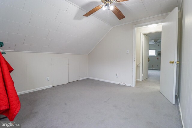 827 Crothers Ln, Rockville, MD 20852 - additional living space with baseboards, a ceiling fan, carpet, and vaulted ceiling