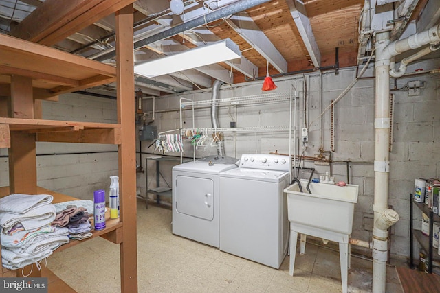 827 Crothers Ln, Rockville, MD 20852 - laundry area with tile patterned floors, washer and dryer, laundry area, and a sink