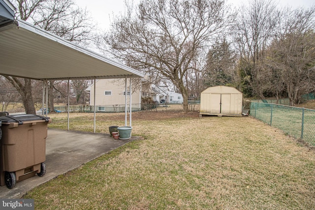 827 Crothers Ln, Rockville, MD 20852 - view of yard featuring an outbuilding, a fenced backyard, a storage shed, and a patio