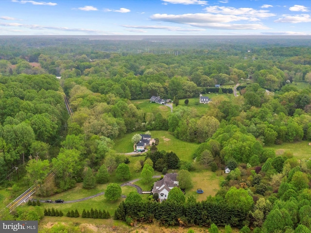 birds eye view of property with a wooded view