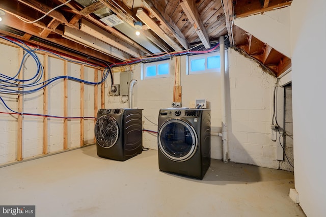 basement with separate washer and dryer