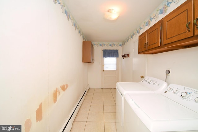745 Champlain Dr, King Of Prussia, PA 19406 - laundry area featuring a baseboard heating unit, light tile patterned floors, cabinet space, and washer and clothes dryer