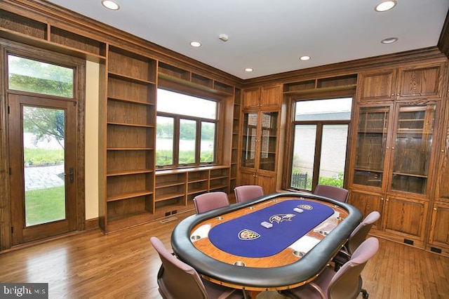 712 Riverside Pines Ct, Salisbury, MD 21801 - playroom with light wood-style floors, plenty of natural light, recessed lighting, built in features, and an office area