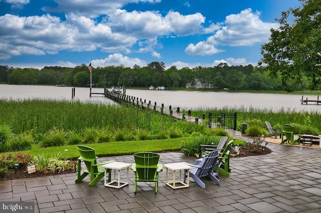 712 Riverside Pines Ct, Salisbury, MD 21801 - view of patio / terrace with a water view and a forest view