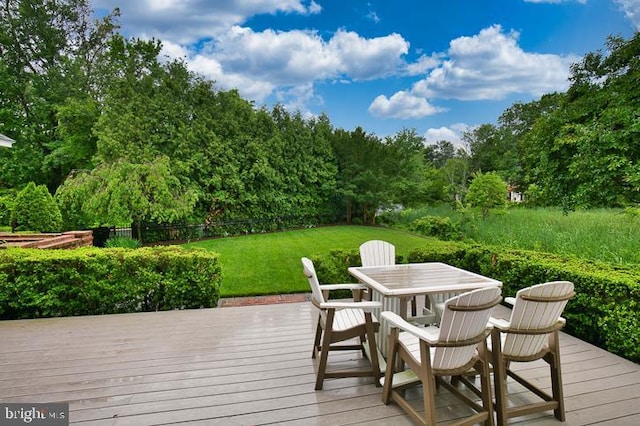 712 Riverside Pines Ct, Salisbury, MD 21801 - wooden terrace featuring outdoor dining space and a lawn
