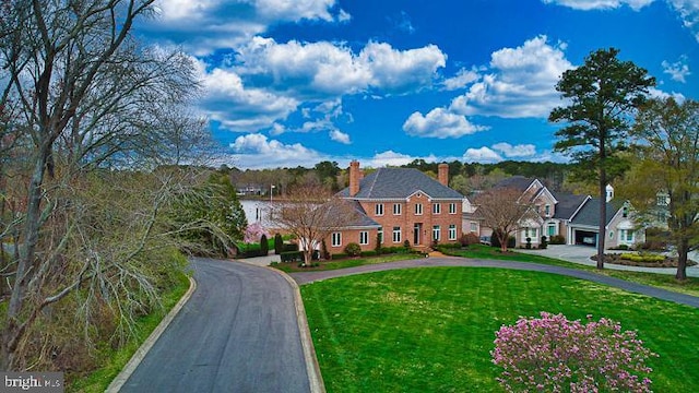 712 Riverside Pines Ct, Salisbury, MD 21801 - view of front of home featuring curved driveway, a chimney, and a front yard