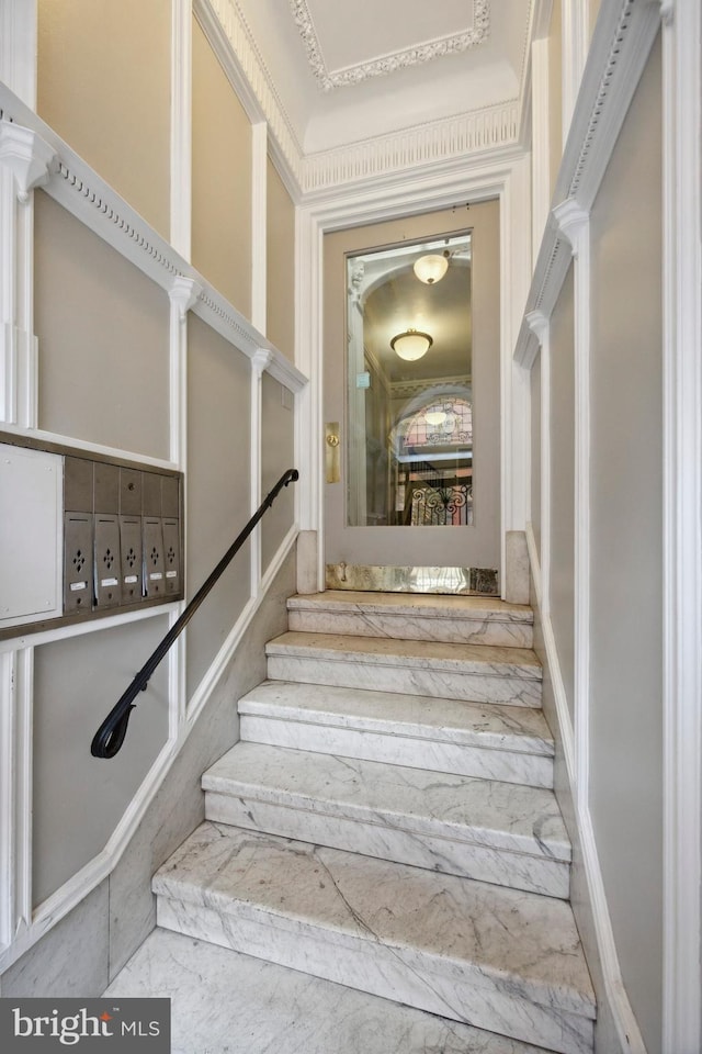 stairway with mail area