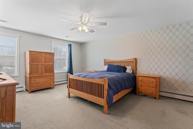 132 Heatherington Ct, Lanoka Harbor, NJ 08734 - bedroom featuring light colored carpet, a baseboard heating unit, and wallpapered walls