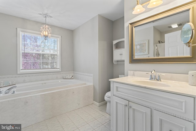 132 Heatherington Ct, Lanoka Harbor, NJ 08734 - bathroom with a bath, toilet, a chandelier, vanity, and tile patterned flooring