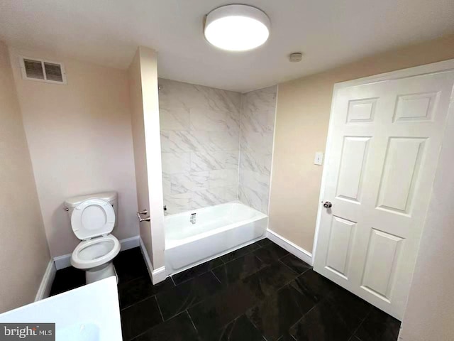 full bath with a bathing tub, visible vents, baseboards, and marble finish floor