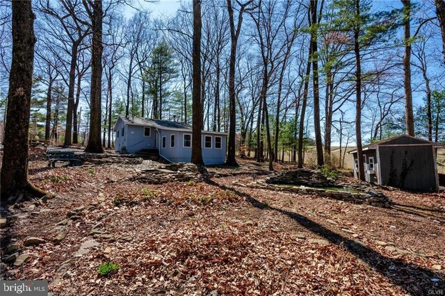 view of yard with an outbuilding and a storage shed
