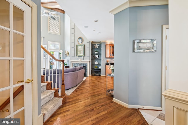 709 Pilot House Dr, Annapolis, MD 21401 - corridor with recessed lighting, light wood-style floors, stairway, and baseboards