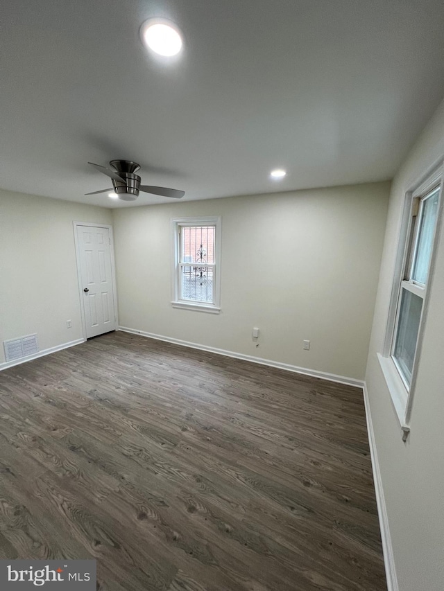 808 Division Ave NE, Washington, DC 20019 - unfurnished room featuring ceiling fan, dark wood finished floors, visible vents, recessed lighting, and baseboards