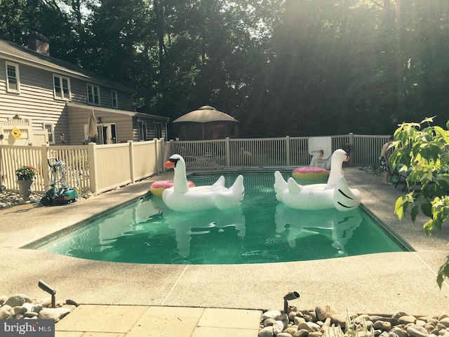 view of pool featuring fence, a patio, and a fenced in pool