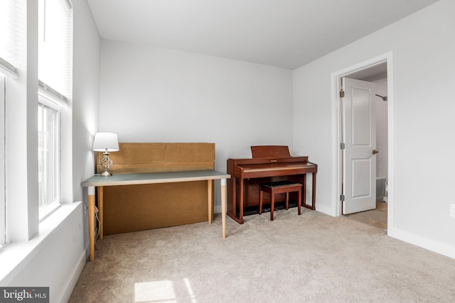 interior space with baseboards and carpet flooring