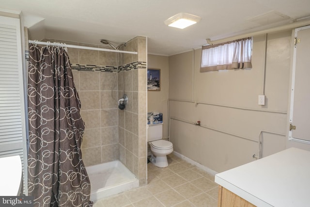 205 Polk Ave, Front Royal, VA 22630 - full bath featuring a tile shower, tile patterned floors, and toilet