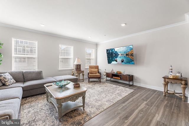 12435 Sea Oaks Ln Unit 3, Berlin, MD 21811 - living room featuring recessed lighting, baseboards, crown molding, and wood finished floors