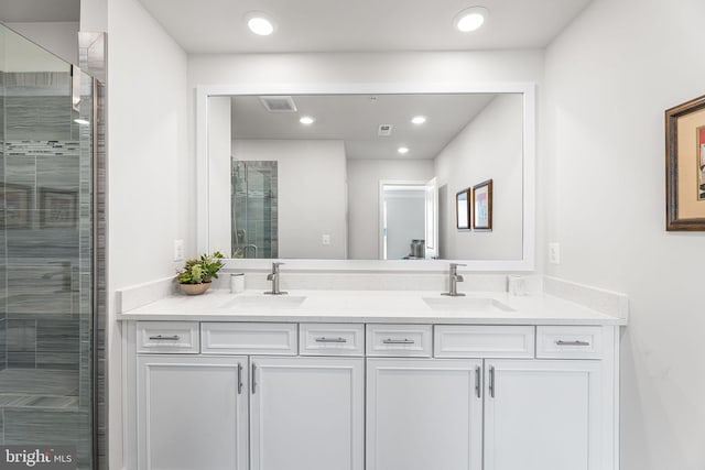 12435 Sea Oaks Ln Unit 3, Berlin, MD 21811 - full bath with recessed lighting, double vanity, a sink, and a stall shower