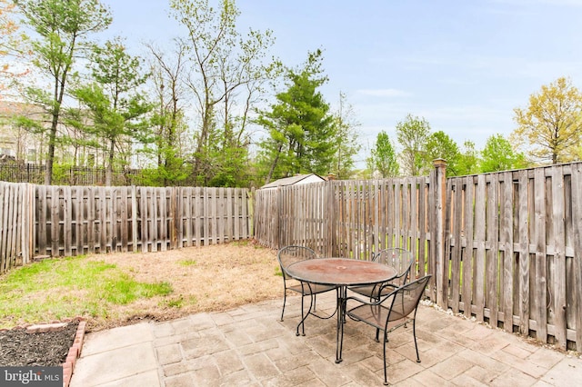 view of patio featuring outdoor dining area and a fenced backyard
