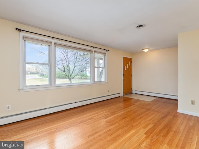 7147 Ohio Ave, Hanover, MD 21076 - unfurnished room with a baseboard radiator, baseboards, visible vents, and light wood-style floors