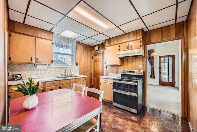 1233 Kahler Ave, Rosedale, MD 21237 - kitchen with a sink, light countertops, double oven range, and under cabinet range hood