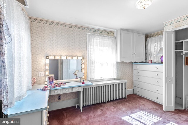 28 Ambler Rd, Cherry Hill, NJ 08002 - bathroom with radiator heating unit, wallpapered walls, and vanity