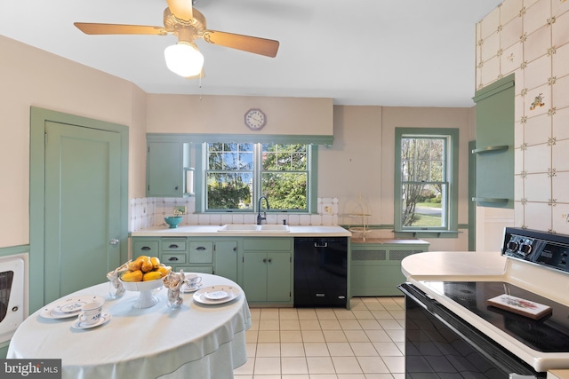 28 Ambler Rd, Cherry Hill, NJ 08002 - kitchen featuring a sink, green cabinets, light countertops, electric range oven, and black dishwasher