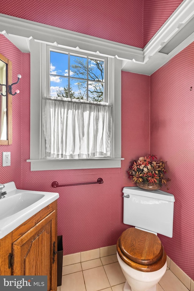 28 Ambler Rd, Cherry Hill, NJ 08002 - half bathroom with tile patterned floors, toilet, and wallpapered walls