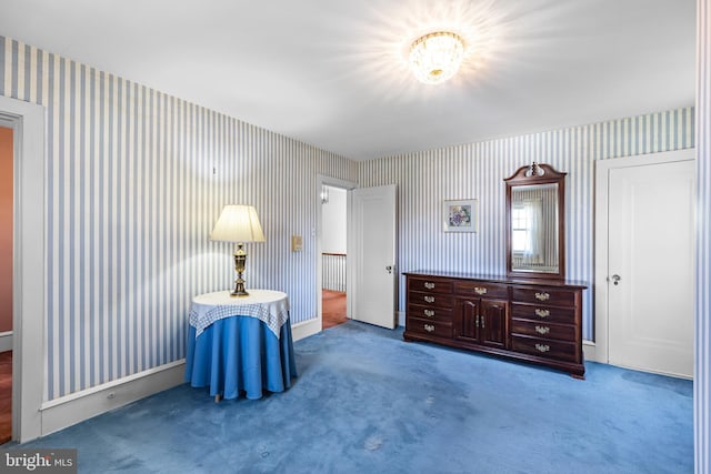 28 Ambler Rd, Cherry Hill, NJ 08002 - bedroom with carpet flooring, wallpapered walls, a chandelier, and baseboards