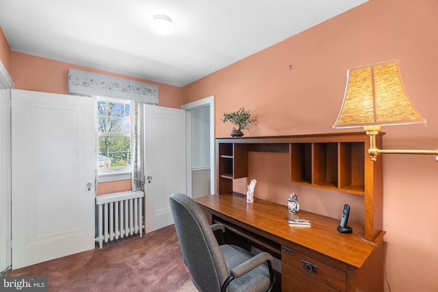 28 Ambler Rd, Cherry Hill, NJ 08002 - office area featuring radiator heating unit, carpet flooring, and built in study area