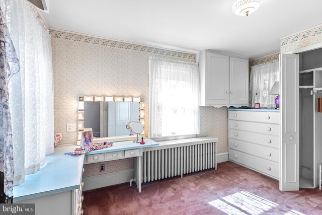 28 Ambler Rd, Cherry Hill, NJ 08002 - bathroom with radiator heating unit, wallpapered walls, and vanity