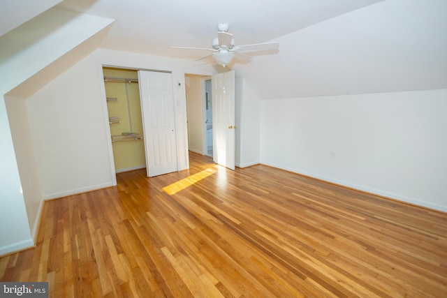 4513 Baker Valley Rd, Frederick, MD 21704 - bonus room with ceiling fan, light wood-style flooring, baseboards, and vaulted ceiling
