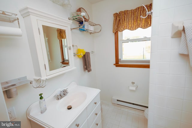 4513 Baker Valley Rd, Frederick, MD 21704 - full bath with baseboard heating, vanity, and tile patterned floors