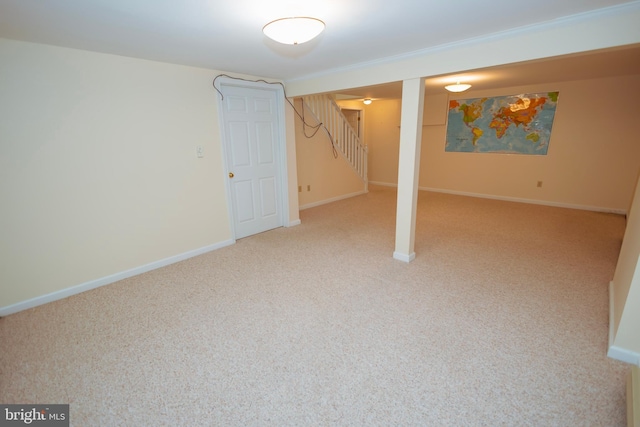4513 Baker Valley Rd, Frederick, MD 21704 - finished below grade area with carpet flooring, baseboards, and stairway
