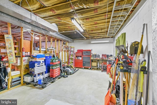 view of unfinished basement