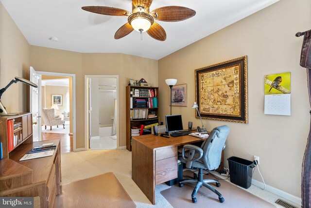 158 Mccormick Dr, Port Deposit, MD 21904 - office featuring light carpet, baseboards, and a ceiling fan