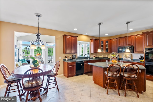 158 Mccormick Dr, Port Deposit, MD 21904 - kitchen with black appliances, dark countertops, healthy amount of natural light, a chandelier, and recessed lighting