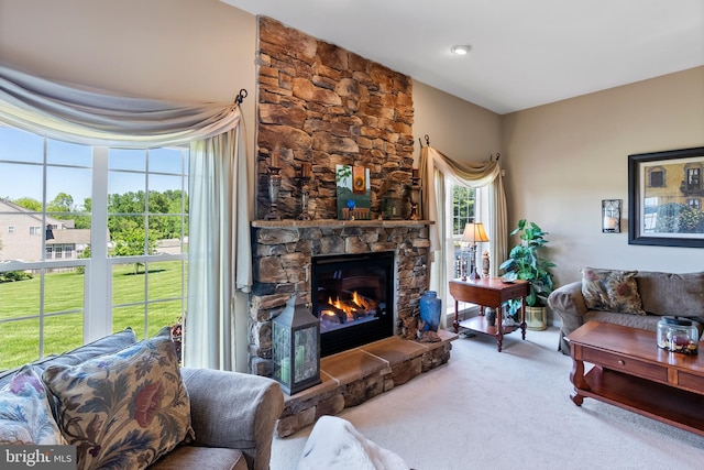 158 Mccormick Dr, Port Deposit, MD 21904 - living room featuring healthy amount of natural light, carpet flooring, and a fireplace