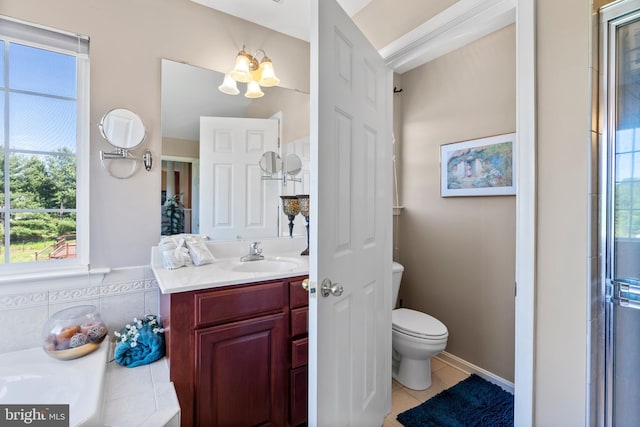 158 Mccormick Dr, Port Deposit, MD 21904 - full bathroom featuring vanity, plenty of natural light, toilet, and a chandelier