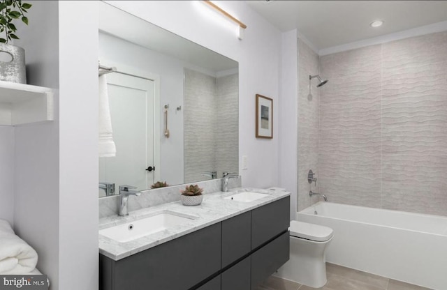 7700 Georgia Ave NW Unit 303, Washington, DC 20012 - bathroom featuring double vanity,  shower combination, a sink, and toilet