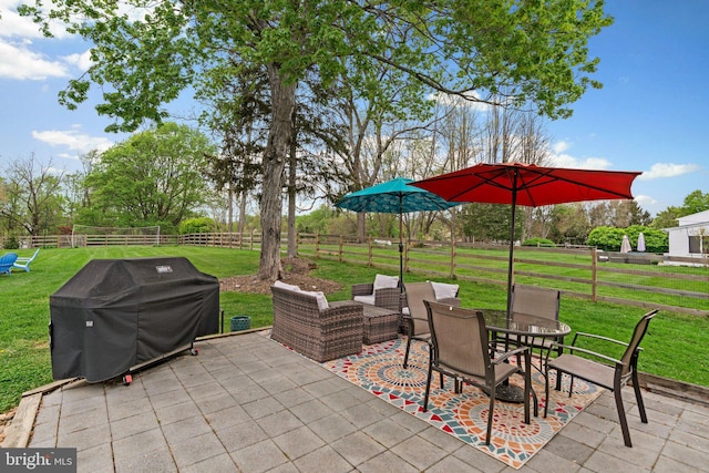 view of patio / terrace featuring a grill, outdoor dining space, and a fenced backyard