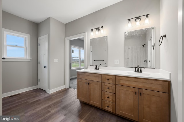309 Gun Club Rd, Stephenson, VA 22656 - full bath with baseboards, wood finished floors, a sink, and visible vents