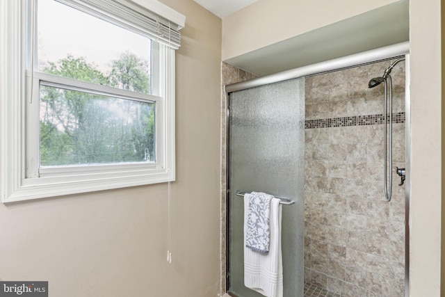 bathroom with a shower stall