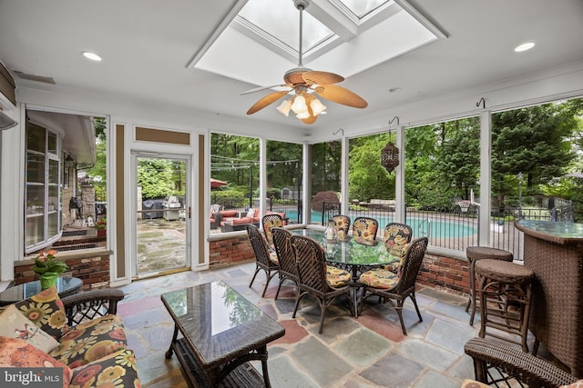 21 Robin Rd, Moorestown, NJ 08057 - sunroom / solarium with a skylight, stone finish flooring, ceiling fan, and recessed lighting